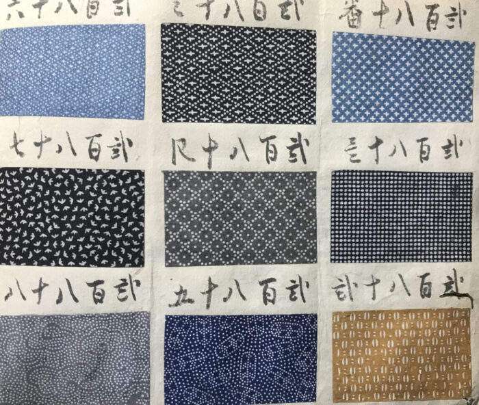 江戸時代後期 『型染見本帳』小紋 中型 型紙摺 縞・小花文様 図案・見本帖