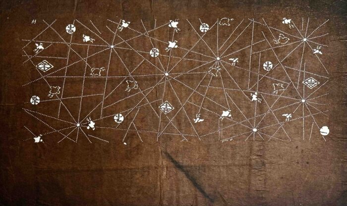 柿渋が塗られた渋紙に彫られた染め型紙