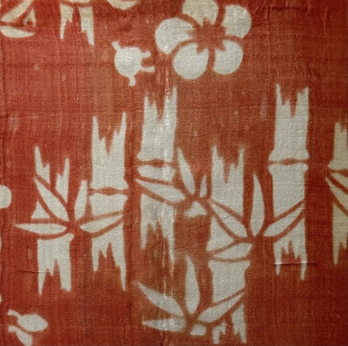 紅板締め,竹梅文,紅花染め